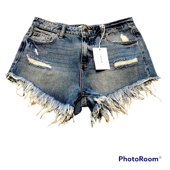 Cello Pants - NWT Cello High Waist Distressed Frayed Hem Jean Shorts Women’s Size Medium 30